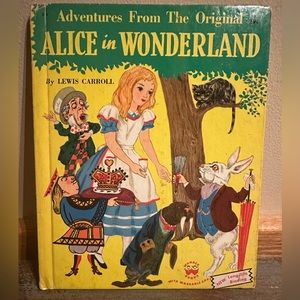 Antique 1951 Alice in Wonderland Wonder Book washable cover color illustrations